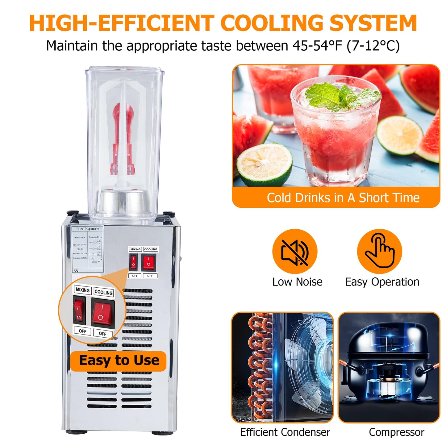 Commercial Beverage Dispenser, Towallmark 1 Tanks 2.64 Gallon 10L Commercial Juice Dispenser, 10 Liter Per Tank, 180W Stainless Steel Food Grade Ice Tea Drink Dispenser with Thermostat Controller