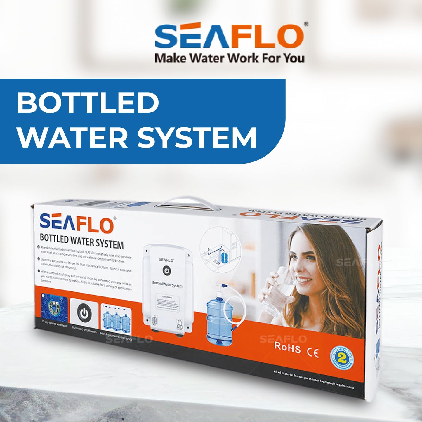 SEAFLO Bottled Water System - Convenient On/Off Switch, 20ft Discharge Tube, Wall Plug