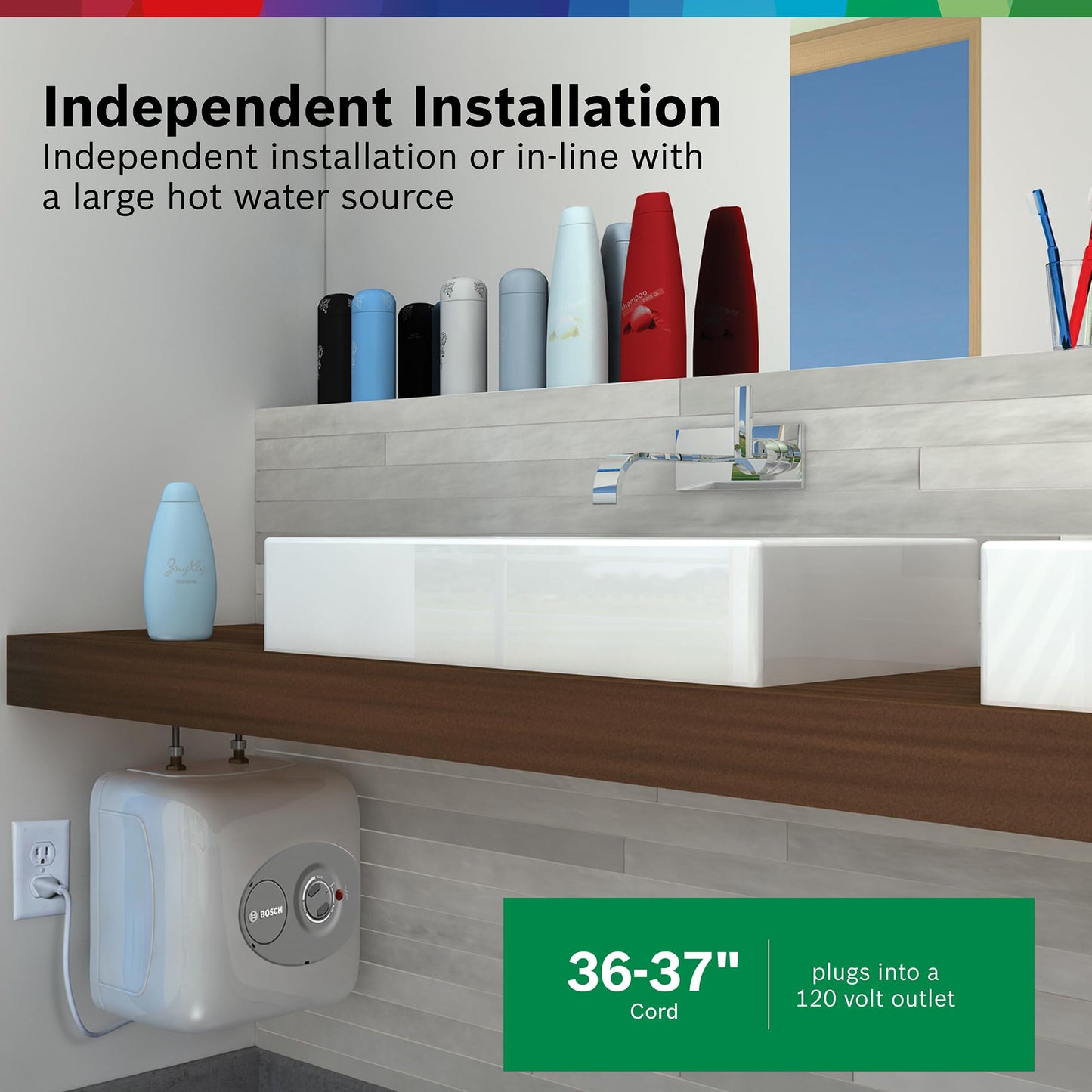 BOSCH Electric Mini-Tank Water Heater Tronic 3000 T 4-Gallon (ES4) - Eliminate Time for Hot Water - Shelf, Wall or Floor Mounted