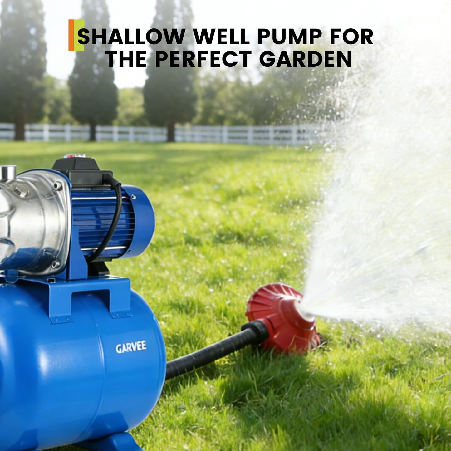 1HP Stainless Steel Shallow Well Pump with Pressure Tank – 130ft Max Lift, 20ft Suction Lift, Automatic Pressure Switch, Water Transfer & Irrigation Combo for Farm, Cabin & Home Use