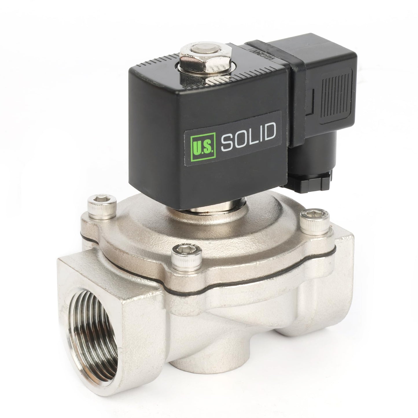 U.S. Solid 1" Stainless Steel Solenoid Valve - 24V DC, Normally Closed, 145 PSI Electric Valve for Water, Air, Diesel