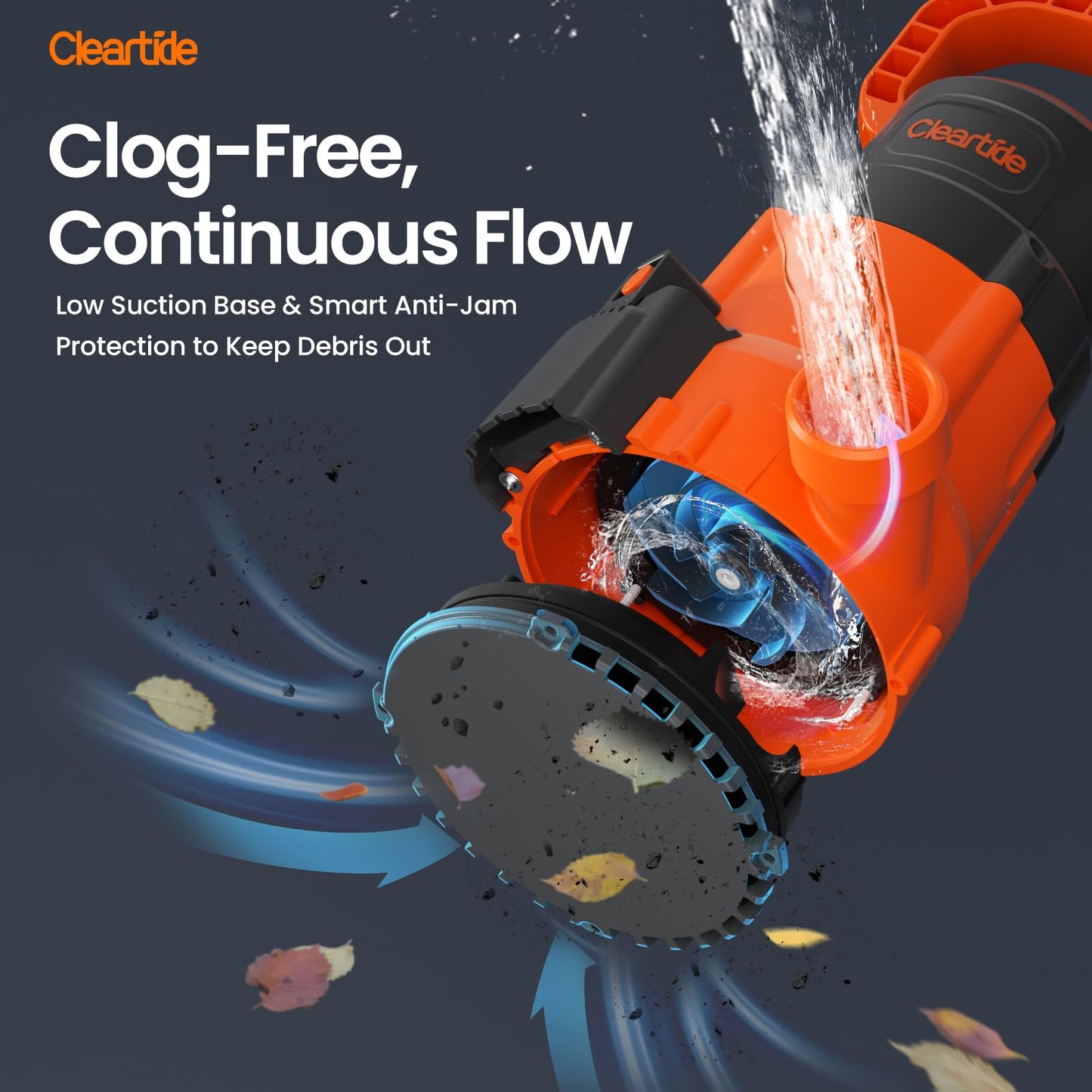 Cleartide 1/3 HP Submersible Utility Pump, 2790 GPH High Flow, Thermoplastic Portable Sump Pump with Auto Water Sensor, Ideal for Pool, Flooded Basement, Hot Tub, Pond & Garden Draining,10 FT Cord