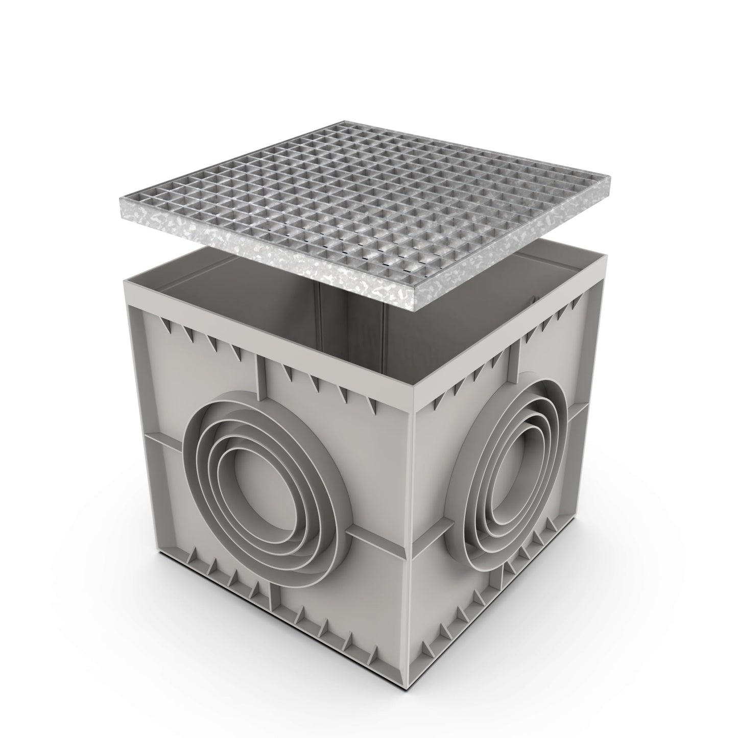 Vodaland - 22x22 Inch Large Catch Basin with Galvanized Stamped Steel Grate Complete Package