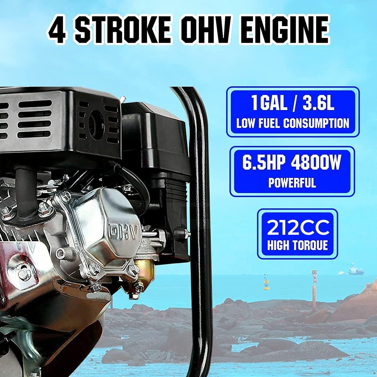 DC HOUSE 2" 6.5 HP 4-Stroke Gas Powered Semi-Trash Water Pump, 212cc 4-Cycle 158GPM High Flow Rate 26.2FT Suction 105FT Lift, High-Pressure Gasoline Transfer Pump