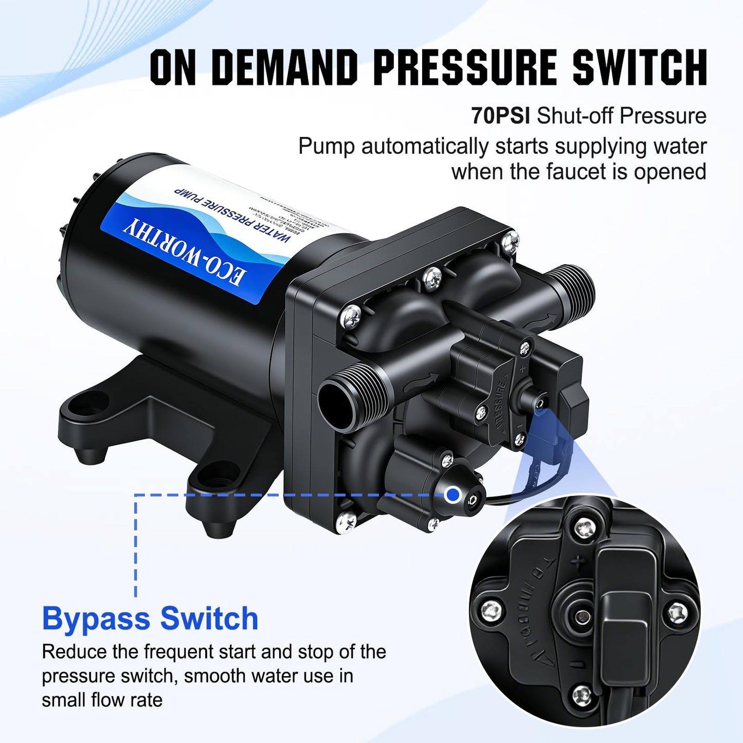 ECO-WORTHY 110V AC Fresh Transfer Diaphragm Water Pump On Demand 5.5GPM 70PSI High Pressure Water Booster Pump 110 Volt with Pressure Switch for Irrigation Garden Hose Sprinkler Home RV
