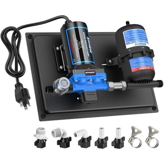 Kohree RV Water Pump 110V AC 5.5GPM 55PSI and 0.75L 125PSI Pre-Pressurized Accumulator Tank, Quiet Water Transfer Pump and Accumulator Tank System for Home Use, RV, Boat, Kitchen, Bathroom, Irrigation