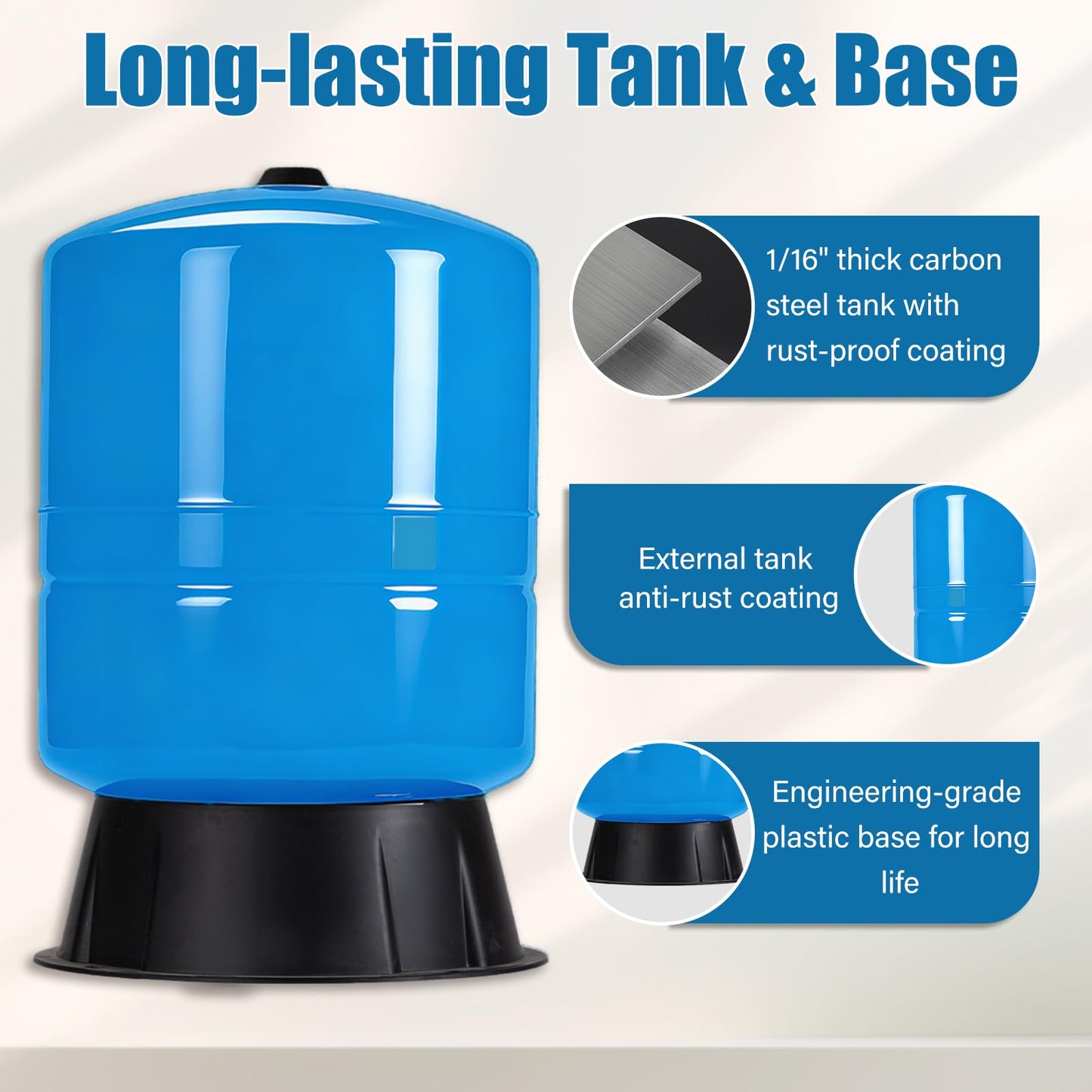 20gallon Water Pressure Tank For Well Systems, Vertical Bladder Tank for 30/50 | 40/60 Switch, Pressurized Tank with Diaphragm & Drinking Liner, for Home Domestic Water Supply (20GAL)