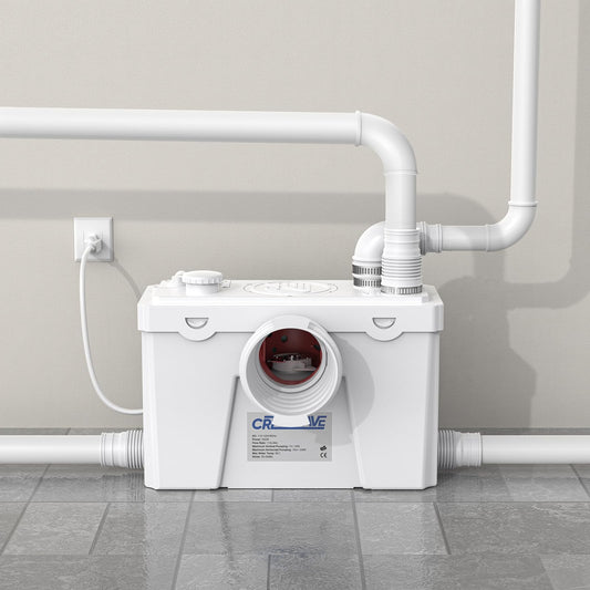 CrestWave 500W Macerator Pump, Heavy Duty Upflush System with 4 Water Inlets, 20L/M Flow, Perfect for Sink Toilet Basement Kitchen Shower Bathtub Laundry Waste Water in Homes, Off-Grid Sewage, Boat RV