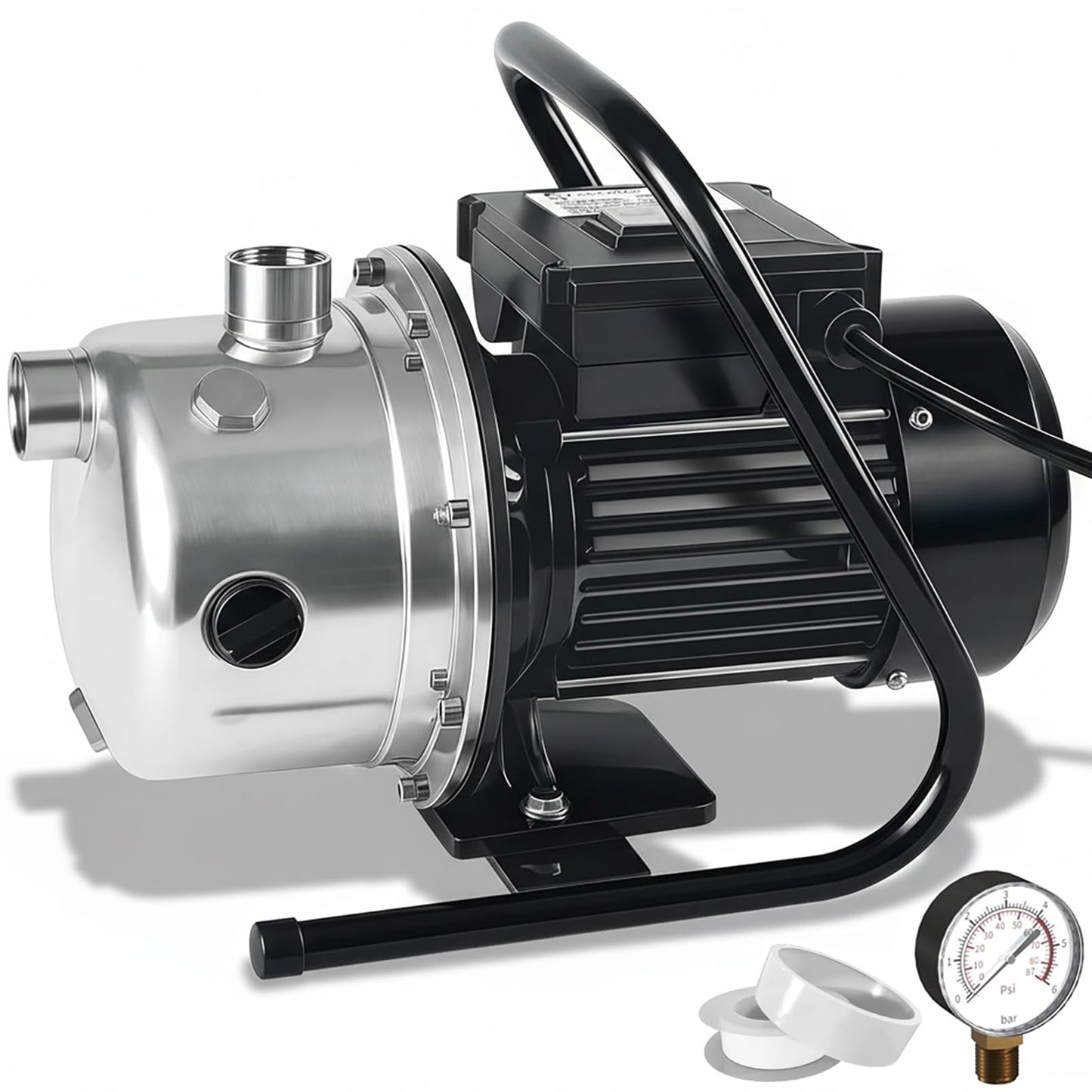 LANCHEZ Shallow Well Pump, Stainless Steel Water Transfer Pump, 115V Garden Irrigation Pump, Water Booster Jet Pump for Home Garden Lawn Farm, Silver