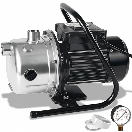 LANCHEZ Shallow Well Pump, Stainless Steel Water Transfer Pump, 115V Garden Irrigation Pump, Water Booster Jet Pump for Home Garden Lawn Farm, Silver
