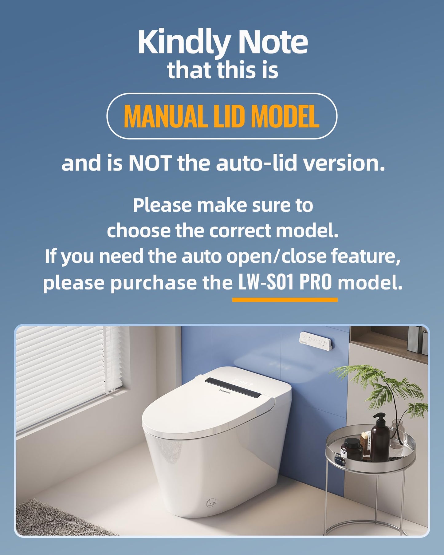 Luoware Smart Toilet, One Piece Toilet with Built-in Heated Bidet Seat, Auto Flush, Foot Sensing Flush, Built-in Tank & Pump-Assisted, Warm Water & Dryer, LED Display, Night Light, Manual Lid