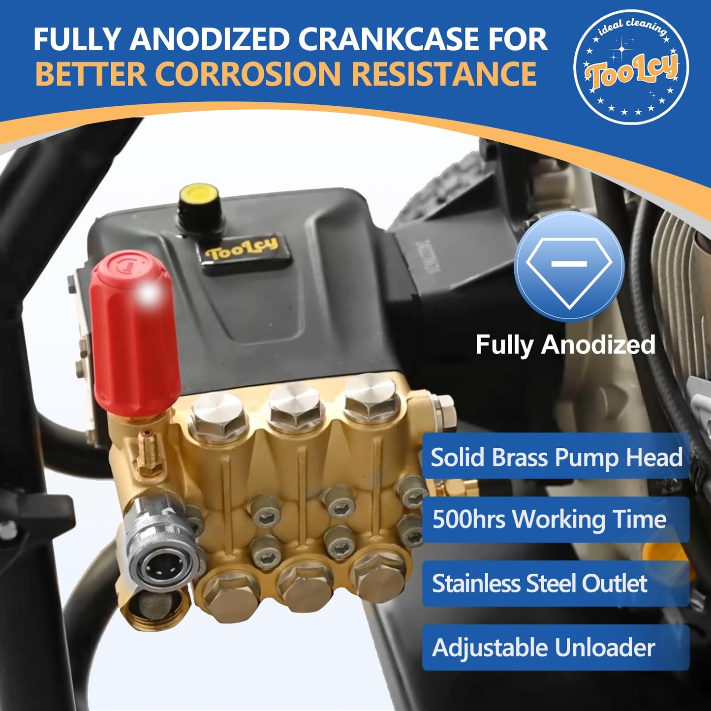 TOOLCY Pressure Washer Pump 3600-4400 PSI Max, 4 GPM Triplex Plunger Pressure Pump, Horizontal 1 inch Shaft Gas Power Washer Pump with Pressure Adjustment Unloader, Direct Drive