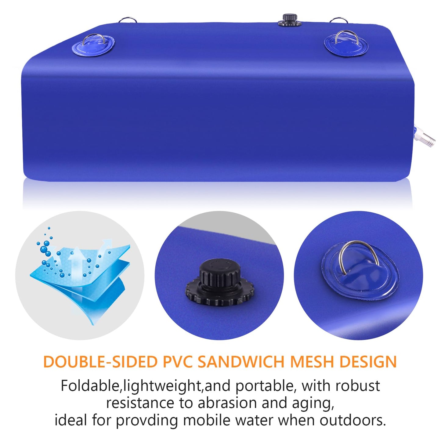 Water Tank, 265 Gallon Water Storage Bladder, Foldable Portable Water Storage, Large Water Storage Containers with 3/4" PVC Spigot and Hose Kit for Camping, Garden, Emergency Water Bag