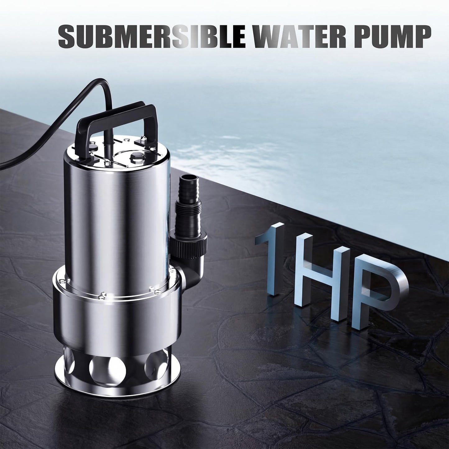SHANGDA Sump Pump Submersible 1HP Dirty/Clean Water Transfer Pump 4500GPH Portable Electric Water Pump for Pool Draining Hot Tub Flooded Basement Ponds Garden Yard with Adapters