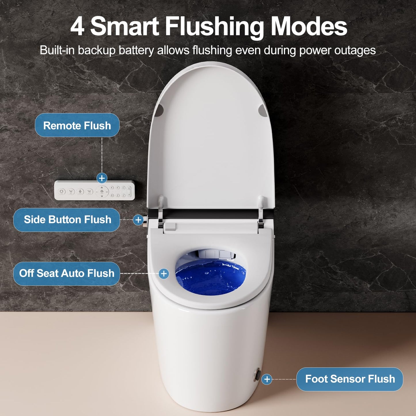 Smart Bidet Toilet, One Piece Elongated Heated Toilet with Auto Open Close,Auto Flush,Foot Sensor,Warm Water Wash,Air Dryer,Self-Cleaning Nozzle,ADA Compliant Height, Tankless Modern Bathroom Toilet