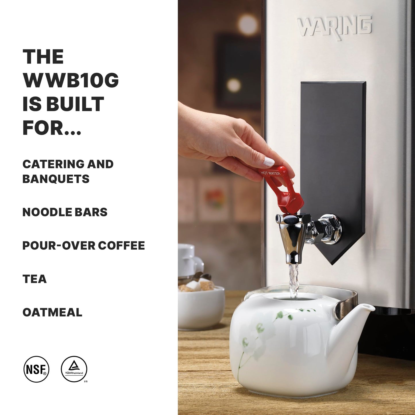 Waring Commercial WWB10G 10 Gallon Hot Water Dispenser, 120V, 1800W, 5-15 Phase Plug