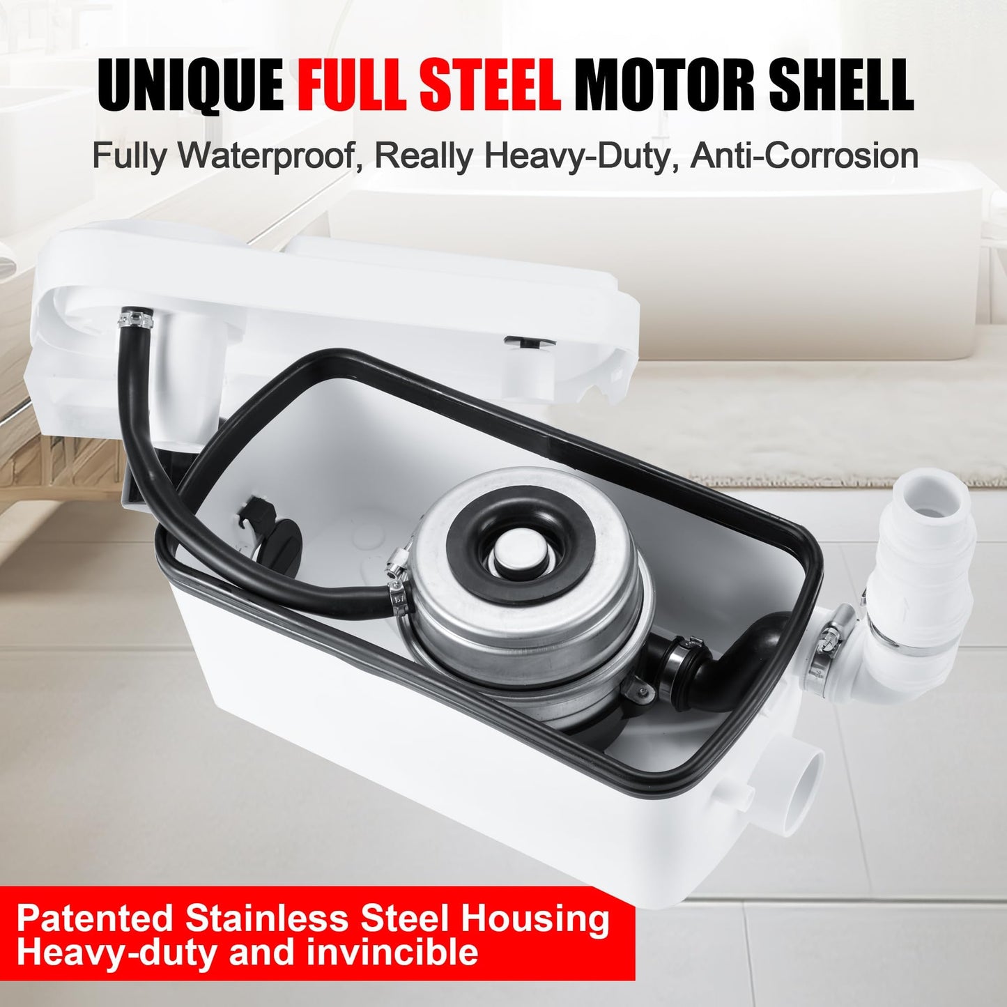 300W Macerator Pump, Sink Sewerage Pump 5100 L/h Flow, 22 ft/6.7 m Head, Sewage Pump for Basement, Kitchen, Sink, Shower, Bathtub, Laundry Waste Water Disposal Upflush Machine