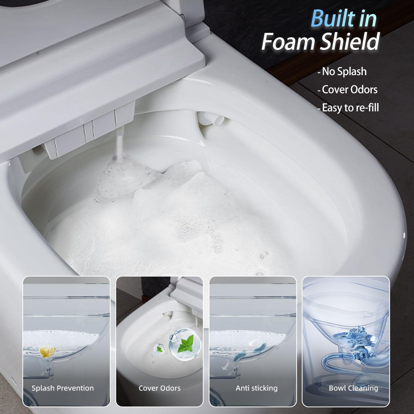 VIPOOO Smart Toilet with Bidet Built In- Auto Open/Close Lid, User Definition, Foot Sensor Flush, Heated Seat, Warm Water Dryer, Electric Power Flush Toilet VIP-U02MAX