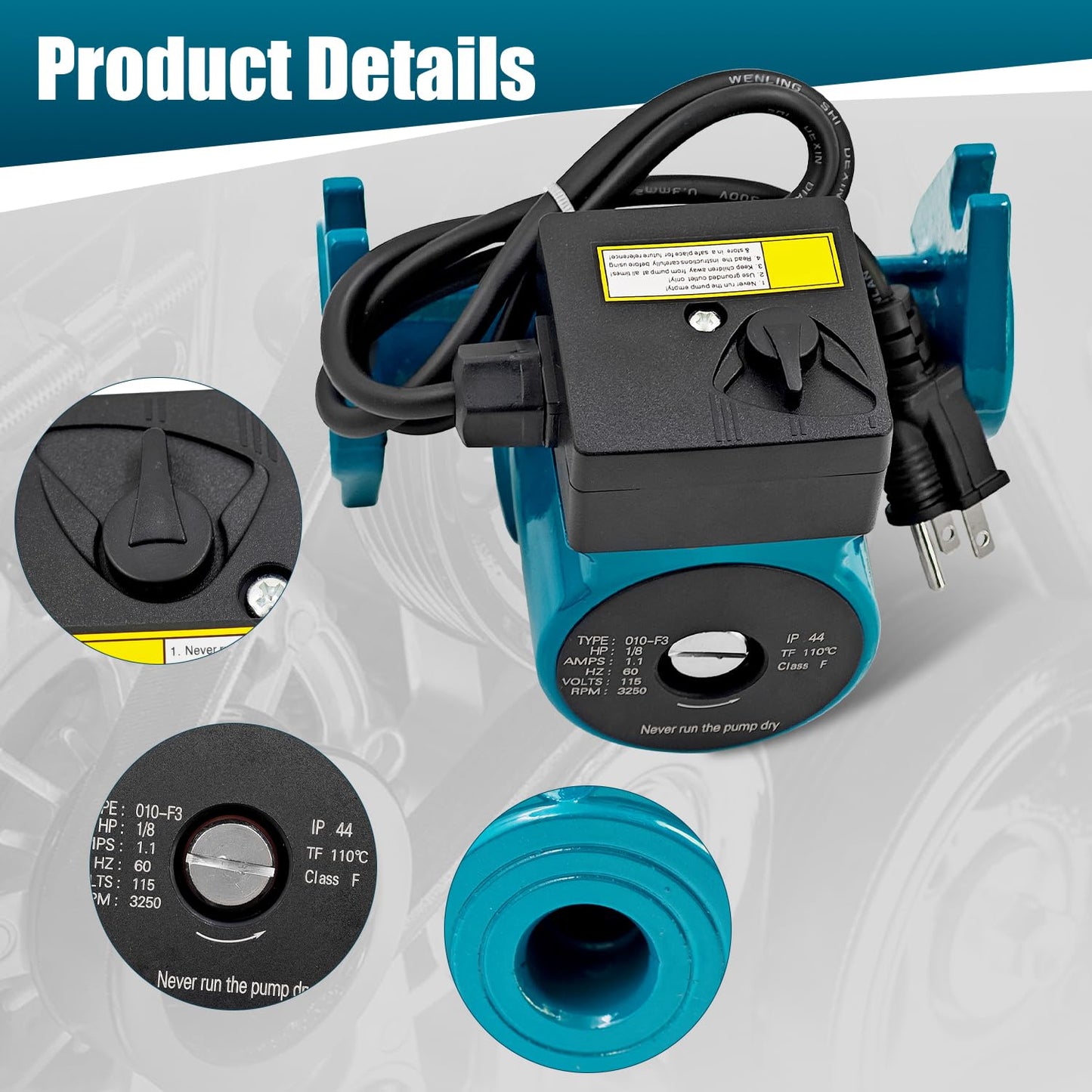 Raodelupe 0010-F3 Cast Iron Cartridge Circulator Pump 1/8HP 115V Compatible with Taco Circulator Pump 0010F3