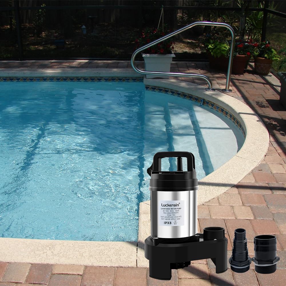 Sump Pump 1HP Stainless Steel Sewage Pump 6500 GPH Pond Pumps for Outdoor Ponds,Free Control Timer Submersible Pump for Pool,Sump Basin,Basement and Outdoor Drainage, 50ft Cord,2'' NPT Discharge