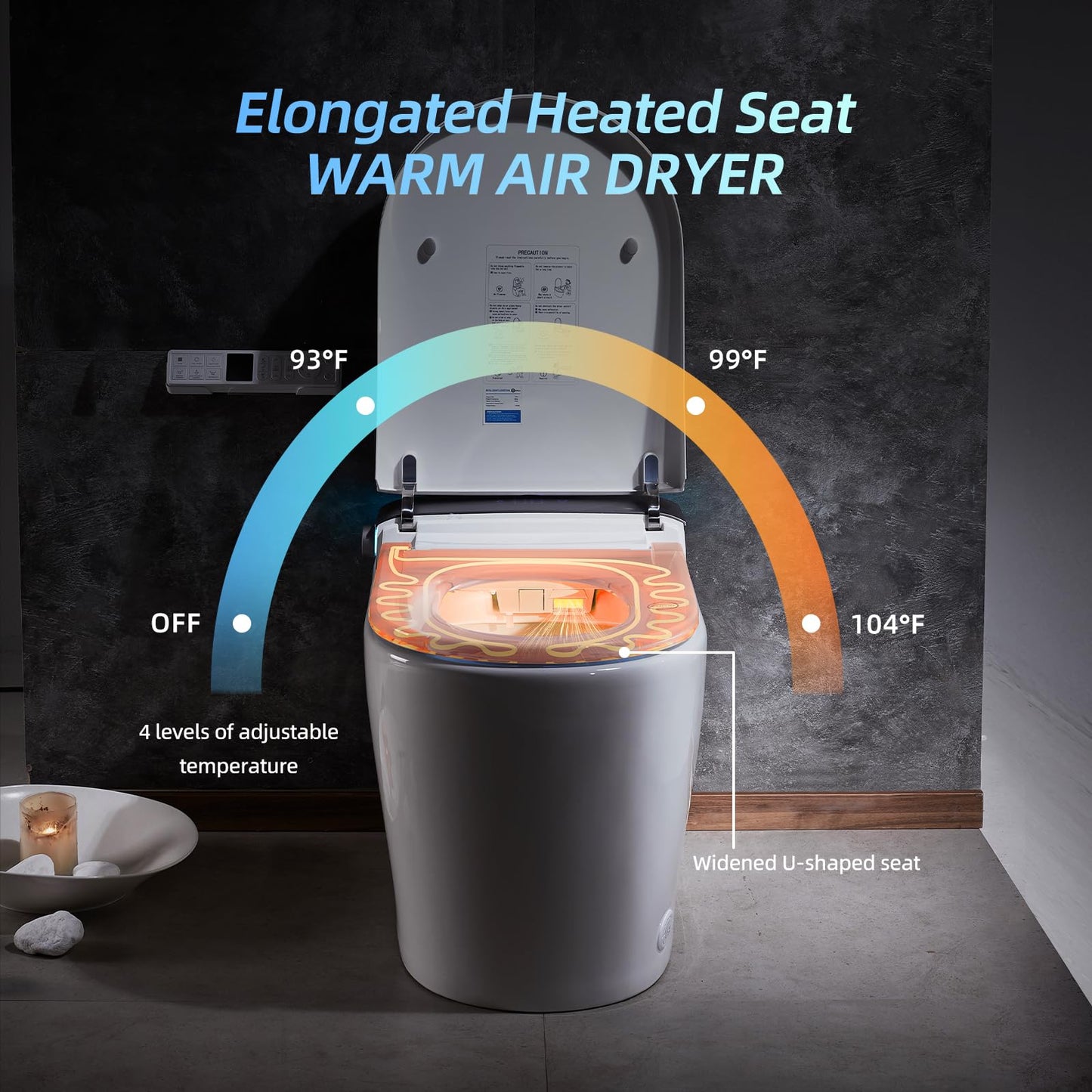 VIPOOO Smart Toilet with Bidet Built In- Auto Open/Close Lid, User Definition, Foot Sensor Flush, Heated Seat, Warm Water Dryer, Electric Power Flush Toilet VIP-U02MAX