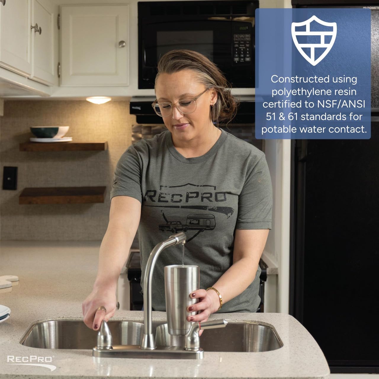 RecPro RV Fresh Water Tank 65 Gallon for Drinking and Potable Water | 44.5” x 19" x 17.25” | BPA Free | Fresh or Gray Water Plastic Storage | Made in America