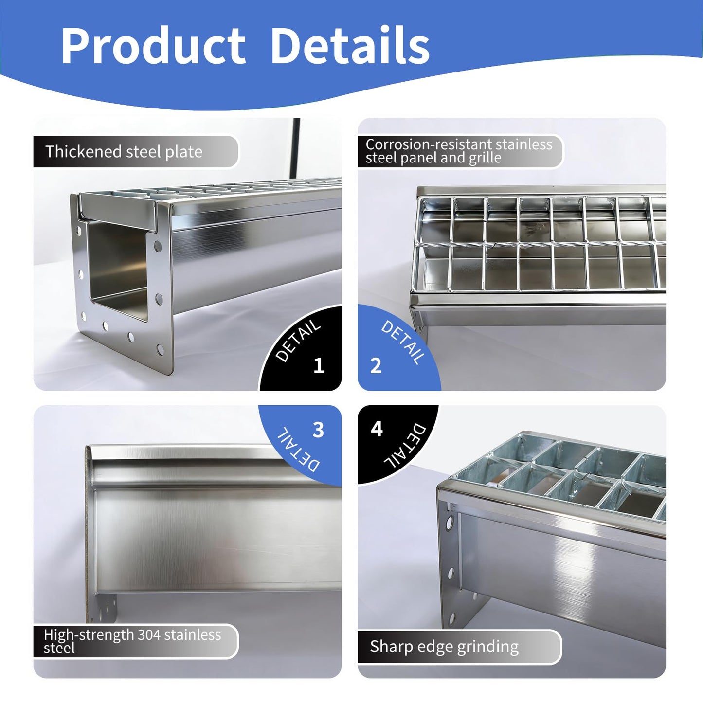 304 Stainless Steel Channel Drain with Galvanized Steel Drain Grate, 39.4×5.9×5.5in B-Class 28100 lbs Heavy-Duty Trench Drain System for 3”Pipe,Channel Drain Kit for Driveway,Outdoor,Yard,Garage Floor