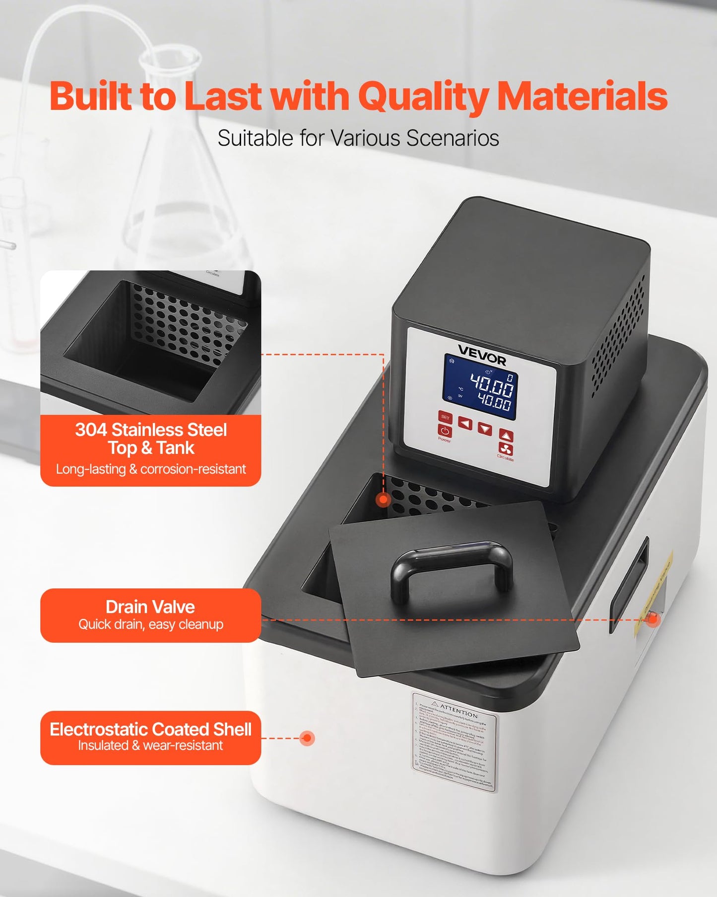 VEVOR Laboratory High-Temperature Circulating Oil Bath, Up to 300℃/572℉, 6 L Lab Constant Temperature Heating Tank, 0.1℃ High Precision, Internal and External Dual Circulation, for Laboratory