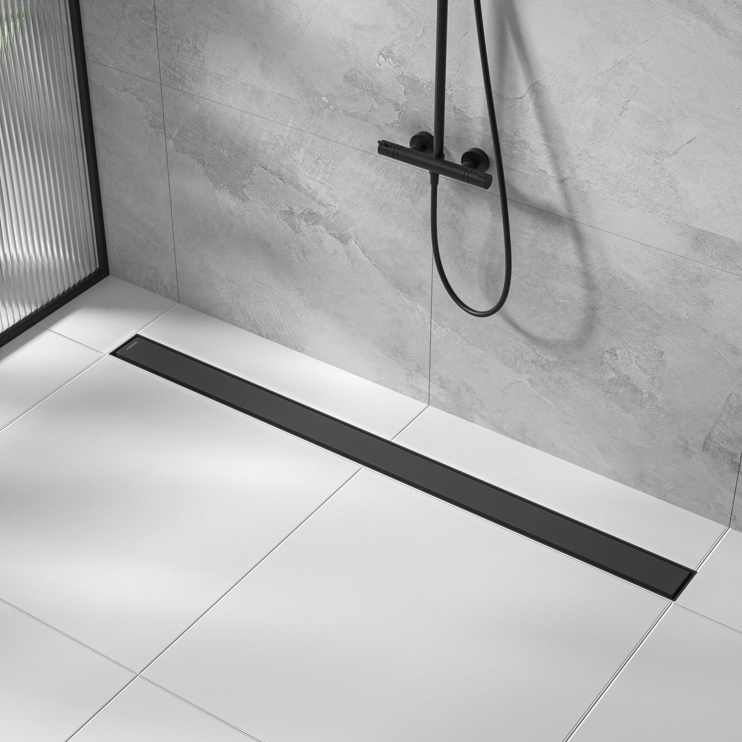 Bernkot Linear Shower Drain 42", Matte Black Floor Drain with Tiled Insert Grate & Hair Strainer, 304 Stainless Steel Bathroom 2-in-1 Tiled in Drain, CUPC Certified (Matte Black, 42'')