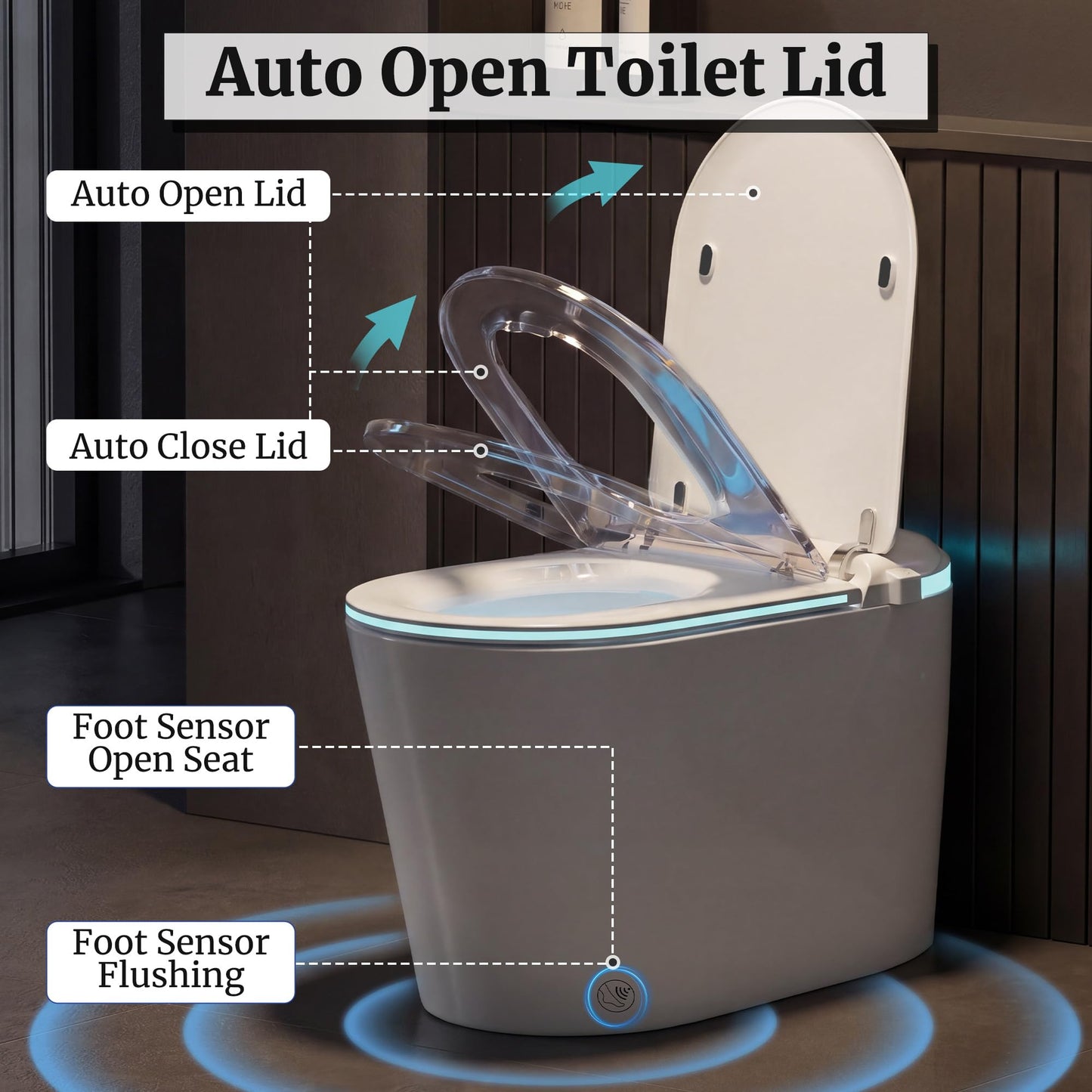 Smart Toilet with Tank, Electric Bidet Toilet with ADA Comfort Height Heated Seat, Auto Flush/Lid&Seat, Foot Sensor, UV-C light, Dryer One Piece Toilets with with Siphon Flush 1.28 GPF, MAP 1000g