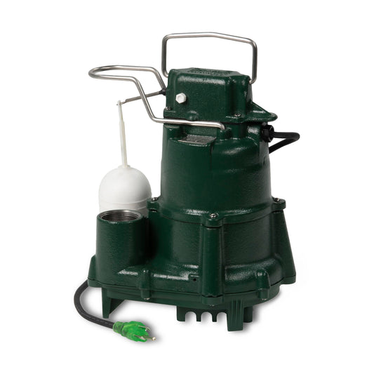 Zoeller M98 Flow-Mate Sump Pump - 1/2 HP - Cast Iron - LED Power Plug - High Flow - Vortex Impeller - Stainless Steel Hardware - Factory Tested and Float Operated - Submersible Sump Pump - 115V