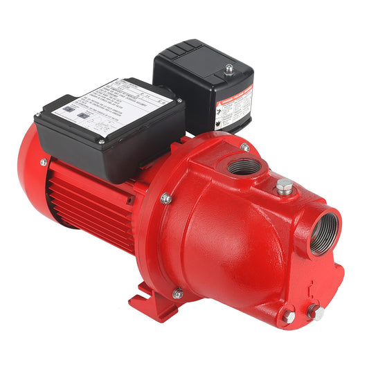 3/4 HP Shallow Well Jet Pump, 13 GPM 115/230V Dual Voltage Cast Iron Self-Priming Pump for 25ft Max Wells, Red 97080701