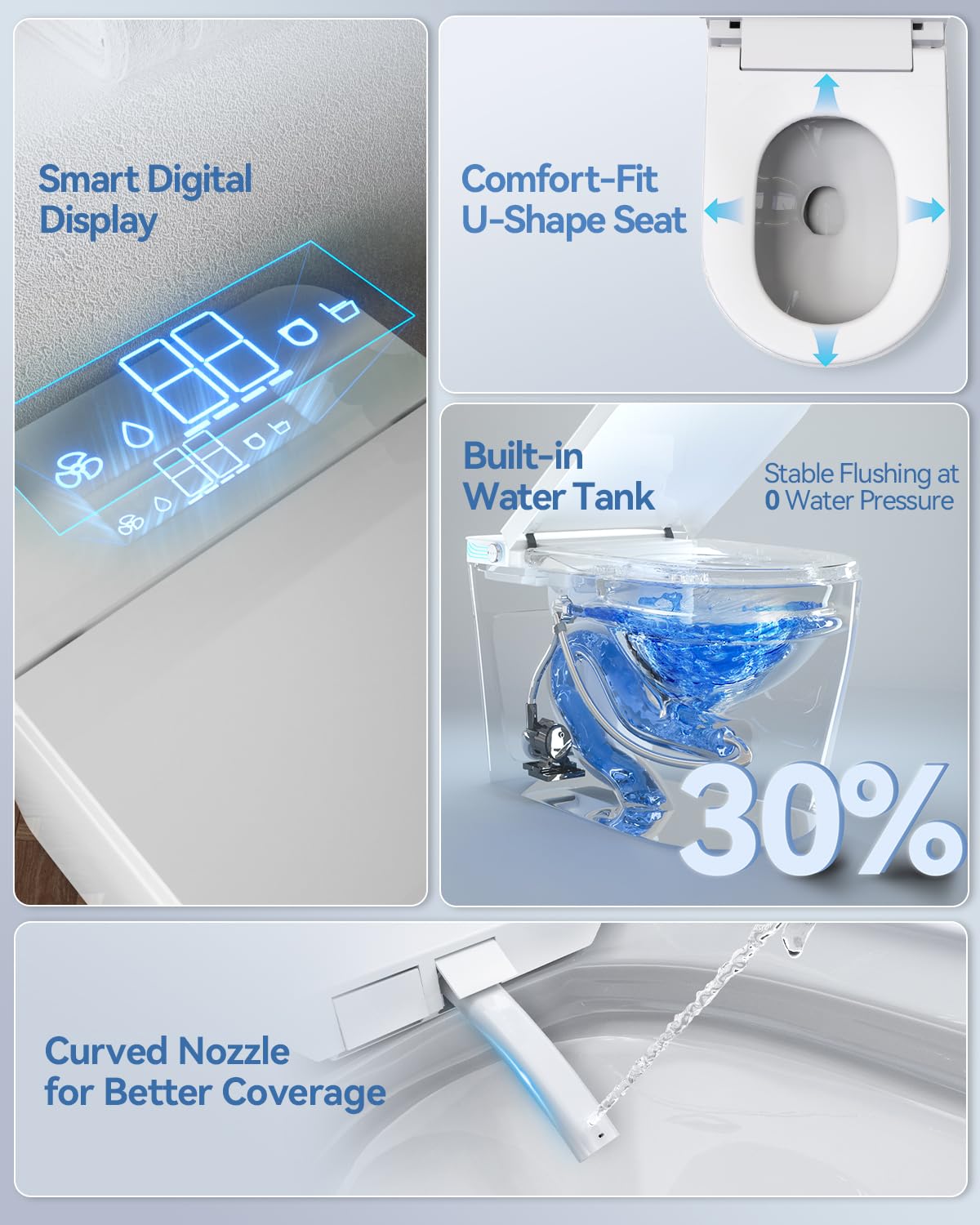 SmartWhale Electric Smart Toilet with Bidet Built In, ADA 17.6” Comfort Height for Modern Homes, Tankless One Piece, Water-Saving, Heated Seat, Warm Water, Air Dryer, Auto Lid, 1000g Flush