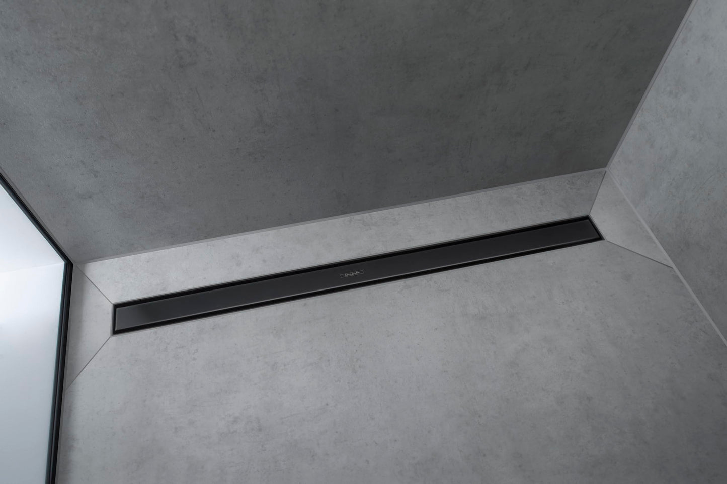 hansgrohe RainDrain Match Linear Tileable Shower Drain for 39 3/8" Rough with Height Adjustable Frame in Matte Black, Stainless Steel Rectangle Shower Floor Drain