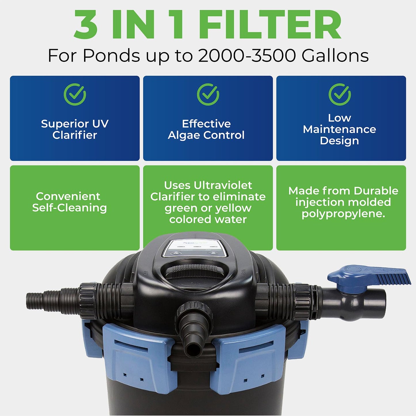 Aquascape 95053 UltraKlean 2000 Gallon Biological Pressure Filter with 14 Watt UV Clarifier Sterilizer for Pond Water Feature, 2,700 GPH Black
