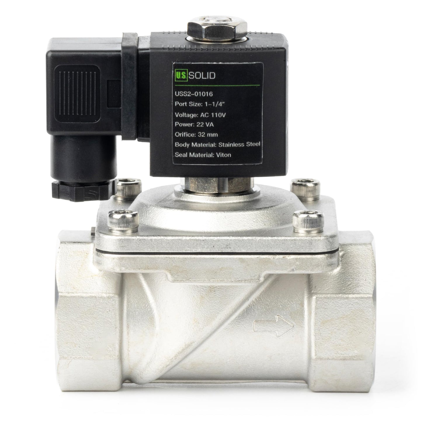 U.S. Solid 1-1/4" Stainless Steel Solenoid Valve - 110V AC Normally Closed Electric Solenoid Valve with Viton Seal, Junction Box Type