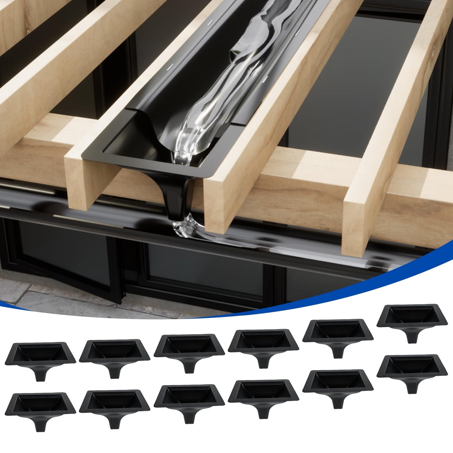 Muzata 12PCS Black Under Deck Drainage System Downspout PE Easy Installation Rain Drain for 12"/16" Joist Spacing M078