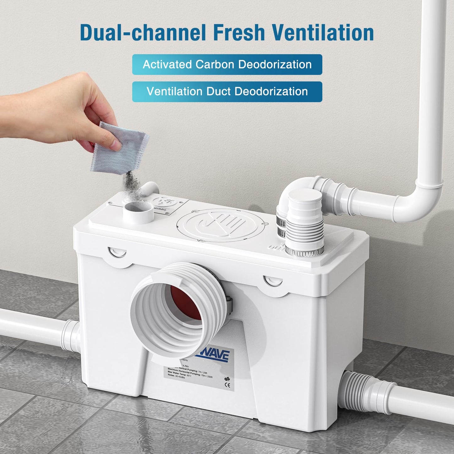 CrestWave 500W Macerator Pump, Heavy Duty Upflush System with 4 Water Inlets, 20L/M Flow, Perfect for Sink Toilet Basement Kitchen Shower Bathtub Laundry Waste Water in Homes, Off-Grid Sewage, Boat RV
