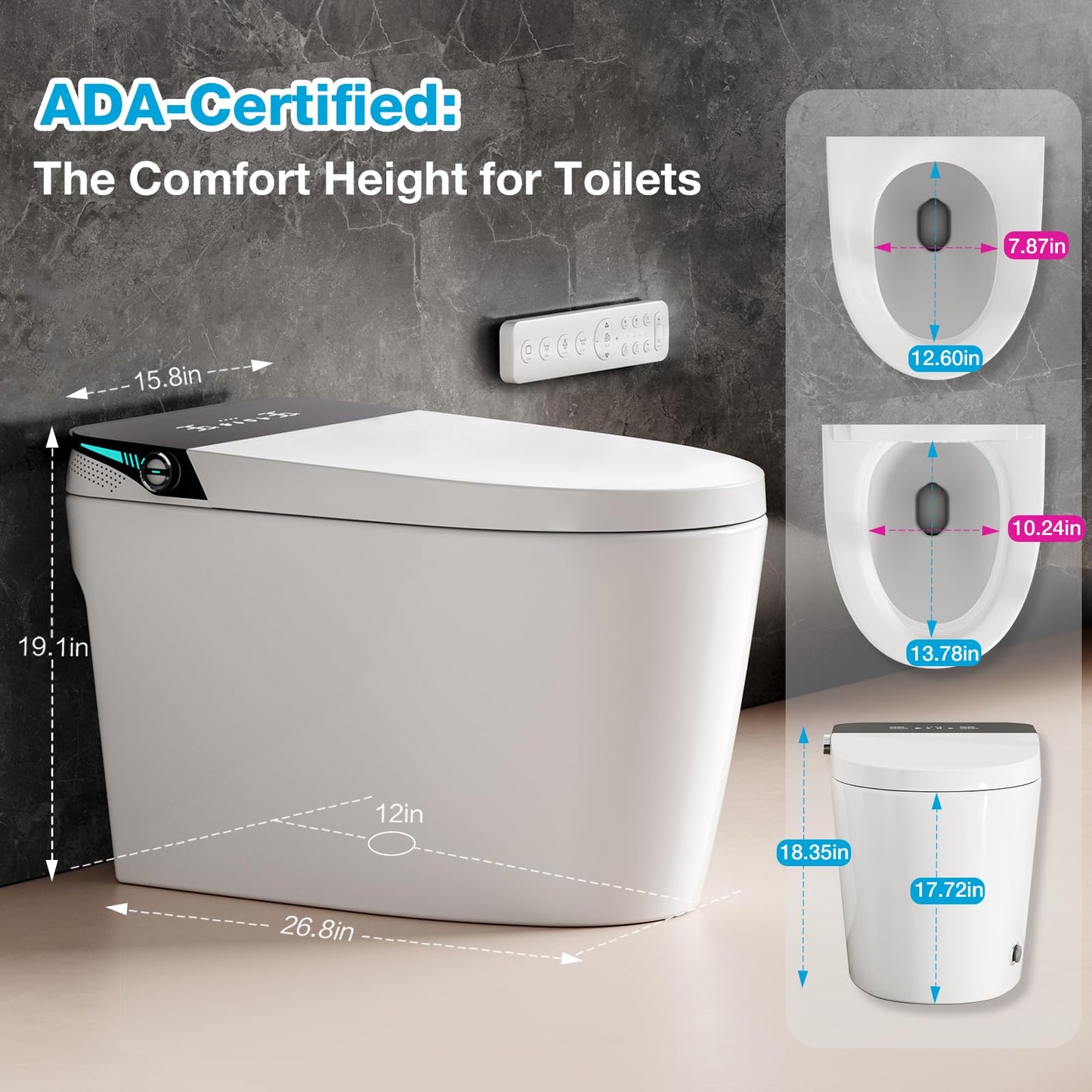 Smart Bidet Toilet, One Piece Elongated Heated Toilet with Auto Open Close,Auto Flush,Foot Sensor,Warm Water Wash,Air Dryer,Self-Cleaning Nozzle,ADA Compliant Height, Tankless Modern Bathroom Toilet