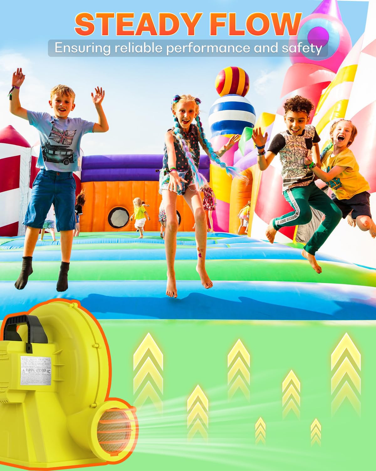 CooTentler Bounce House Blower for Inflatables, 1200W 1.6HP Powerful & Portable Fan Pump for Inflatable Bouncy Castle, Jumper, Bubble House, Water Slide