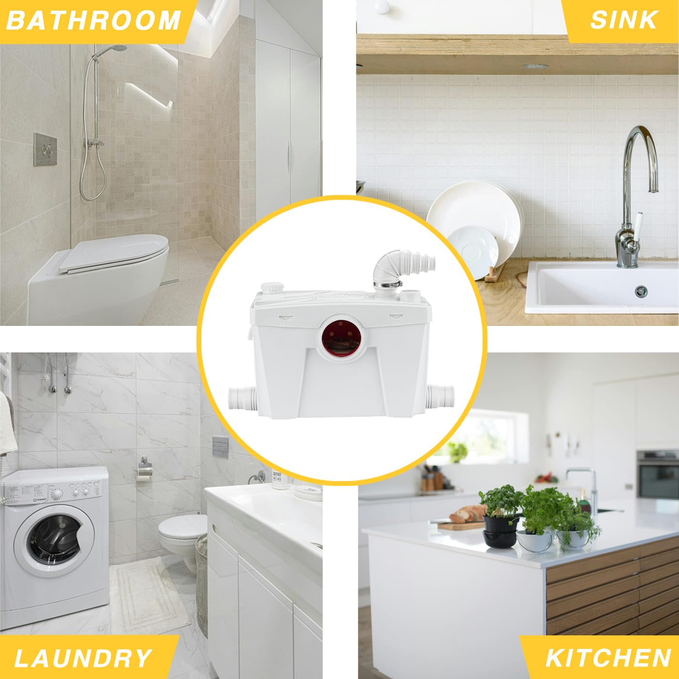 Trupow 500W 110V Macerator Sewerage Pump with 4 Water Inlets for Upflush Toilet System Waste Water Marine Toilet Bathroom Disposal Laundry