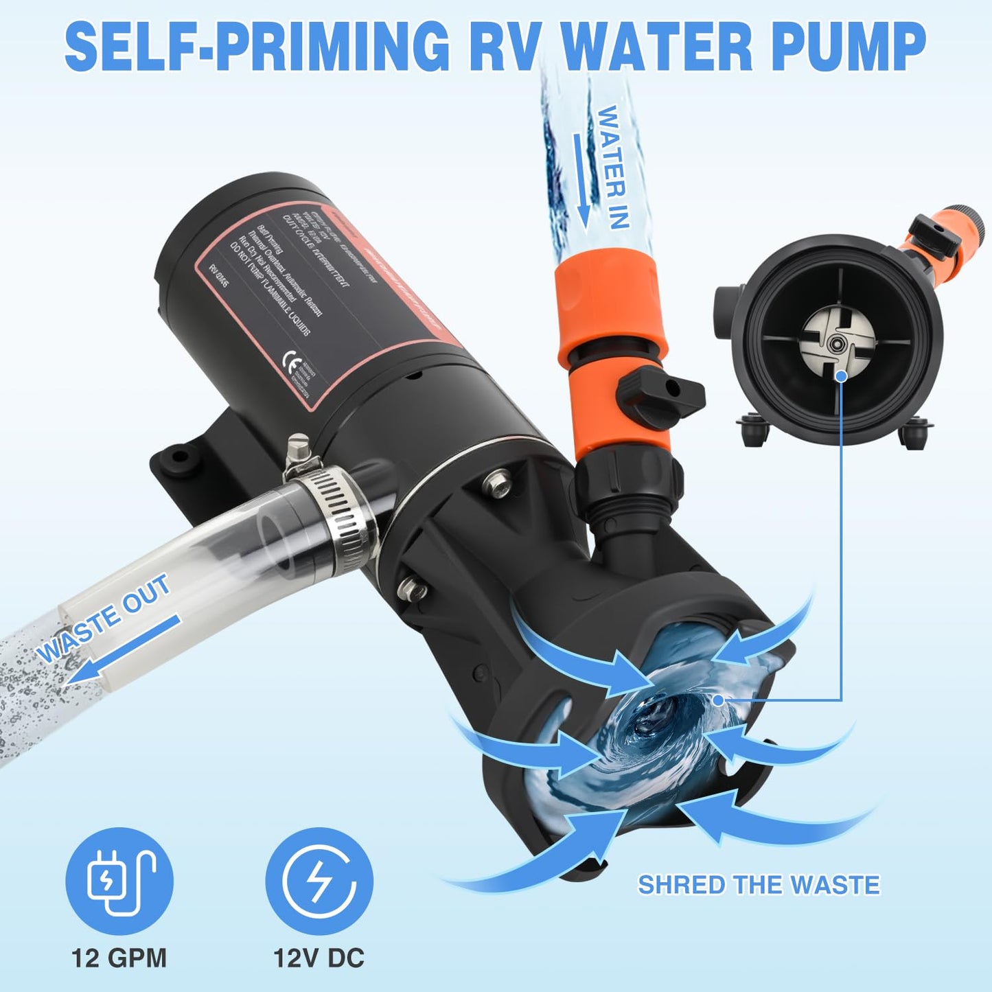 Nilight Macerator Pump for RV 12V 12GPM Portable Quick Release Self-Priming RV Macerator Pump for Sewage Waste sewer Pump Kit with Hose Fittings Discharge Port Carry Bag for Camper Boat Kitchen Marine
