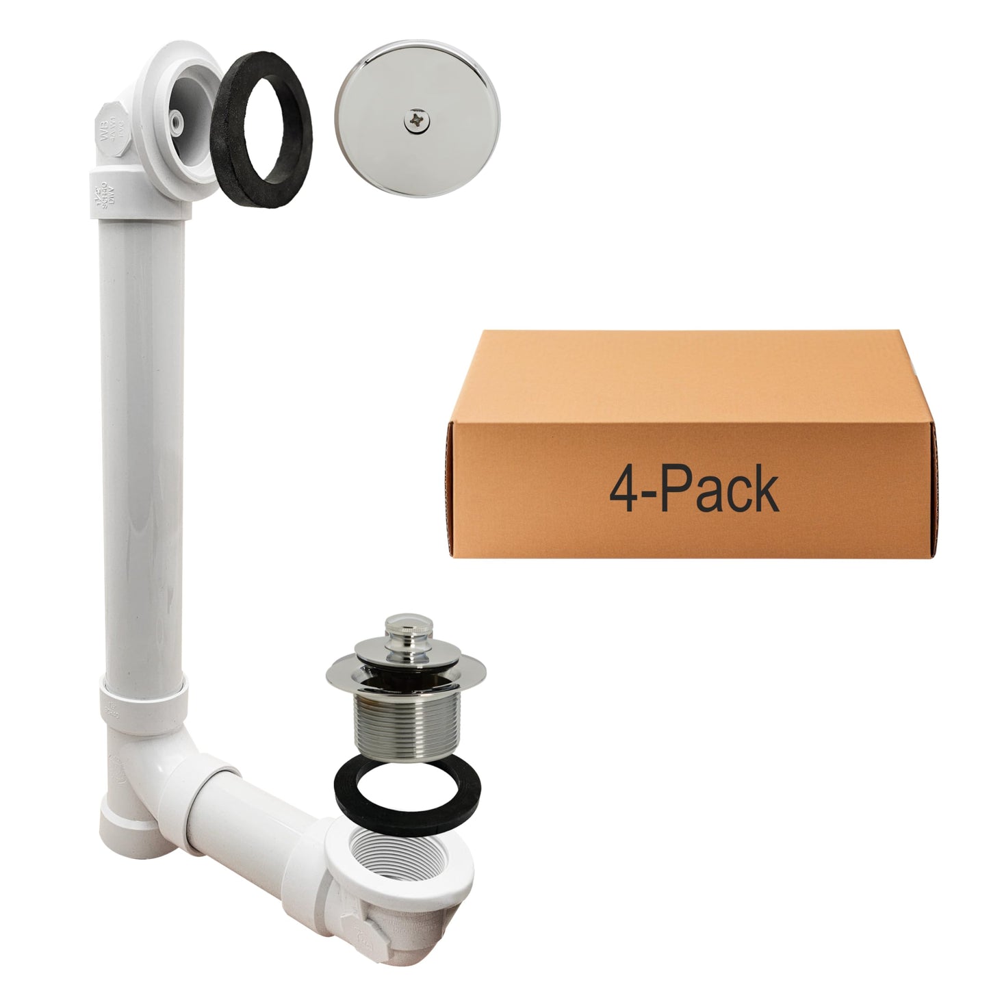 Westbrass D49721-4-05 1-1/2" Bath Waste & Overflow Assembly with Pull Drain Stopper and One-Hole Faceplate Top Elbow - Sch. 40 PVC, Polished Nickel (4-Pack)