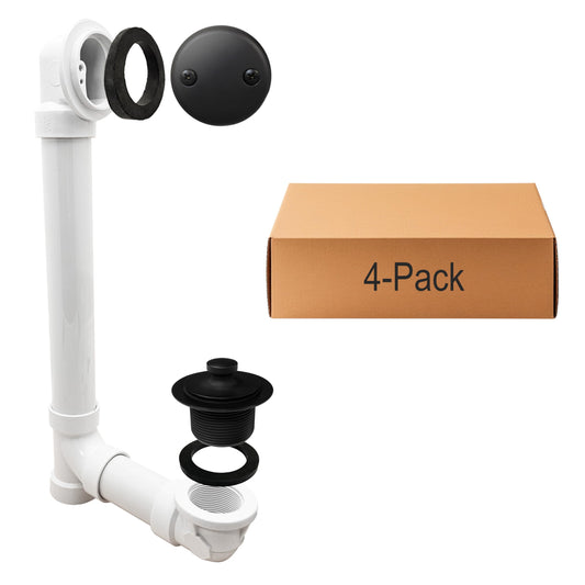 Westbrass D4972-4-62 1-1/2" Bath Waste & Overflow Assembly with Pull Drain Stopper and Two-Hole Faceplate Top Elbow - Sch. 40 PVC, Matte Black (4-Pack)