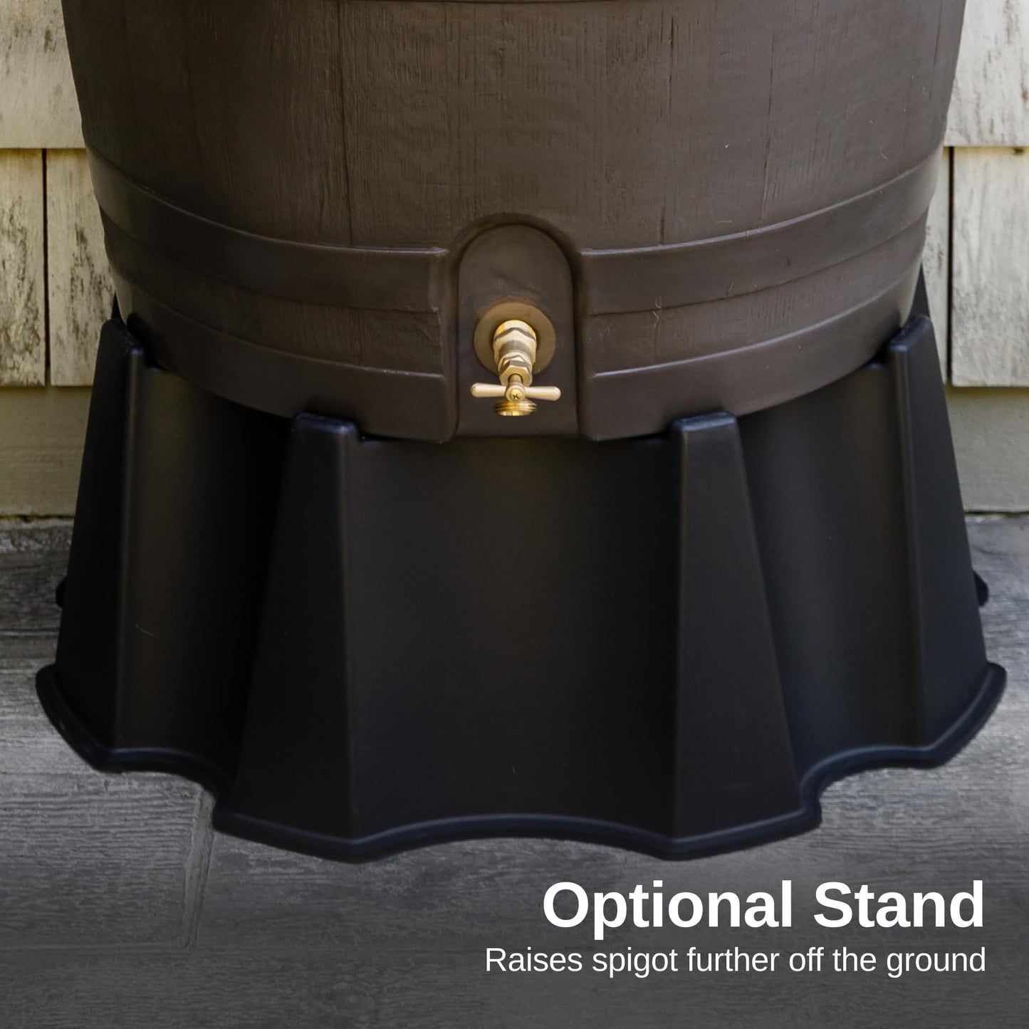 RTS Home Accents 50-Gallon Rain Barrel with Brass Spigot, Flat Back Rain Water Collection Barrel, Walnut Color