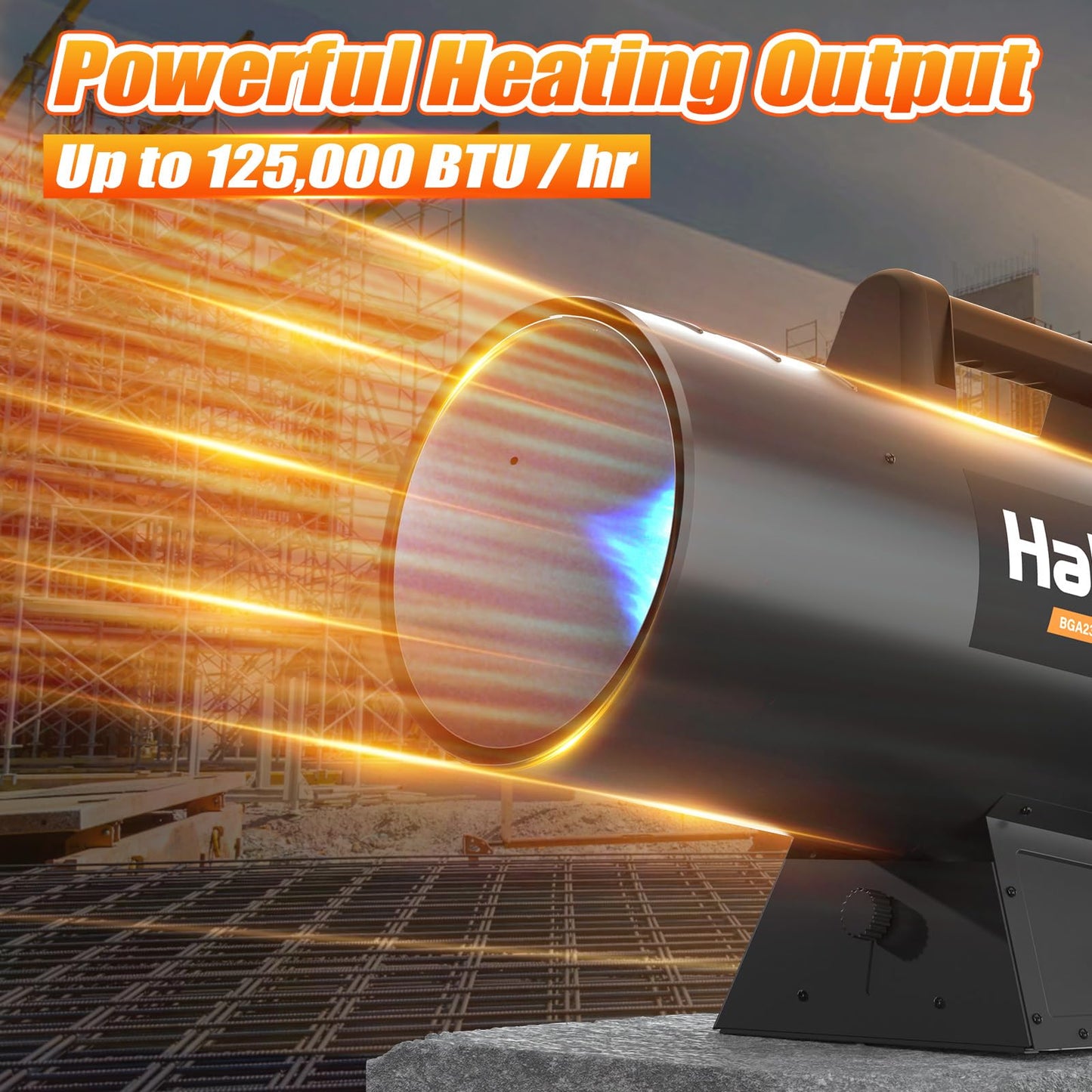 Habitio 125,000 BTU Forced Air Propane Heater, Portable Torpedo Heater for Jobsite, Garage, and Construction Sites, 10 ft Hose with Regulator Included, CSA Certified