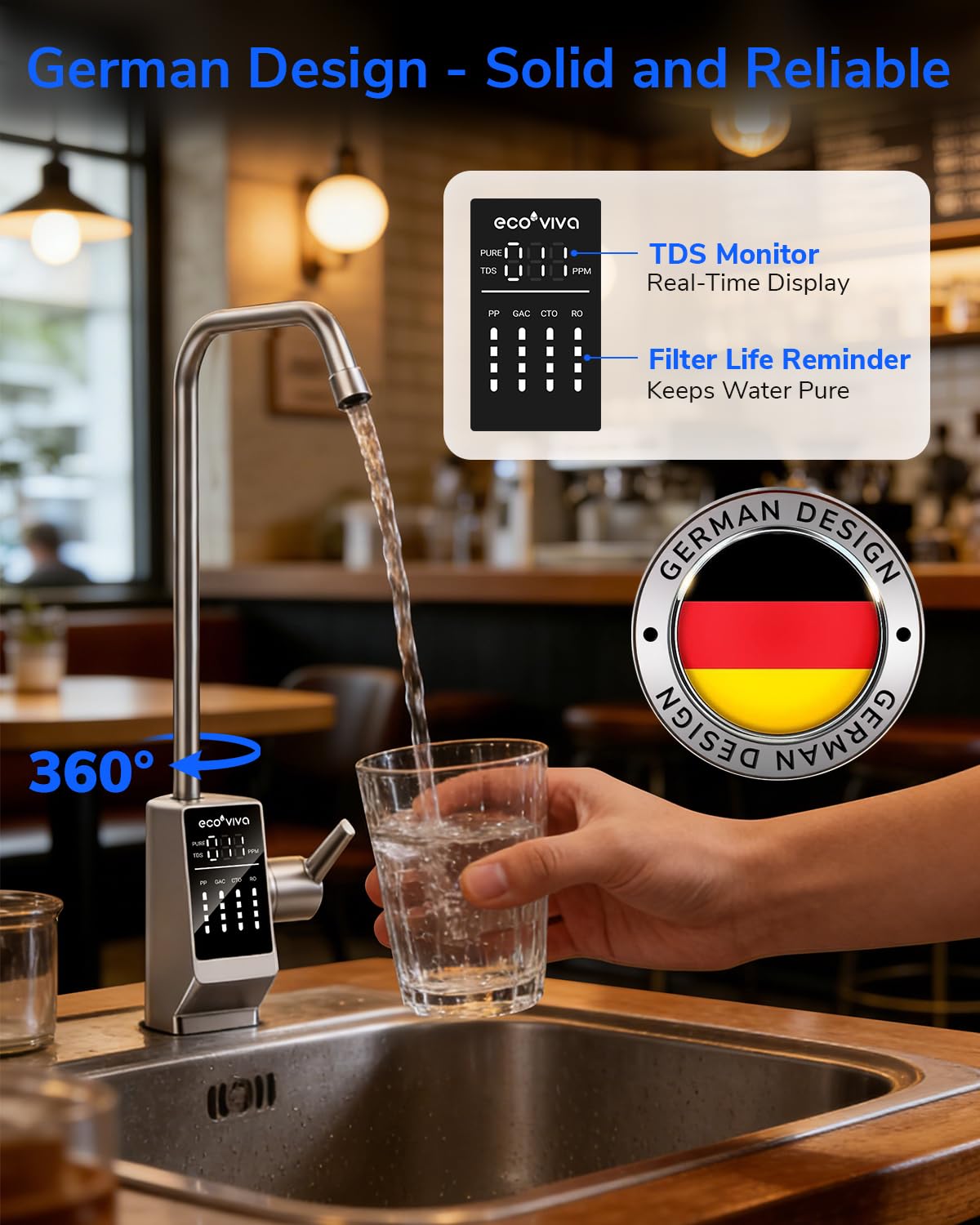 Ecoviva RO1000G Tankless 9-Stage Commercial Reverse Osmosis Water Filtration System, NSF/ANSI 58, 1000GPD German Design 3:1 Pure to Drain,10 Years Fully Sealed Solid & Reliable, Alkaline PH+