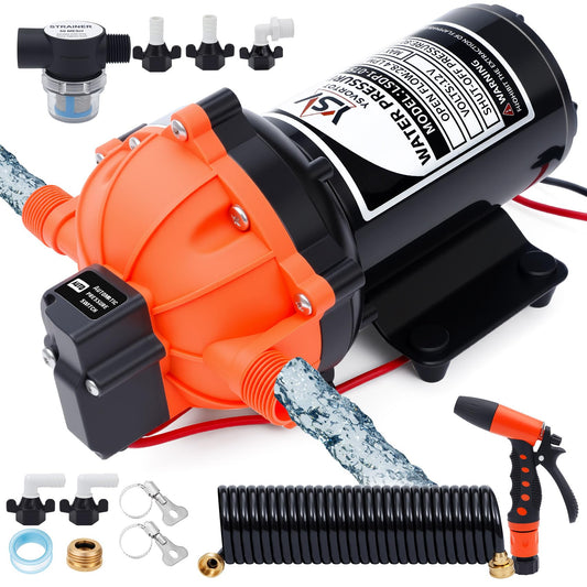 80PSI 7.5 GPM Washdown Deck Wash Pump Kit - 12V Self-Priming Marine/RV Water Pump with Strainer & Pressure Switch, for Boats, Yachts, Campers, Travel Trailers & Sprayers