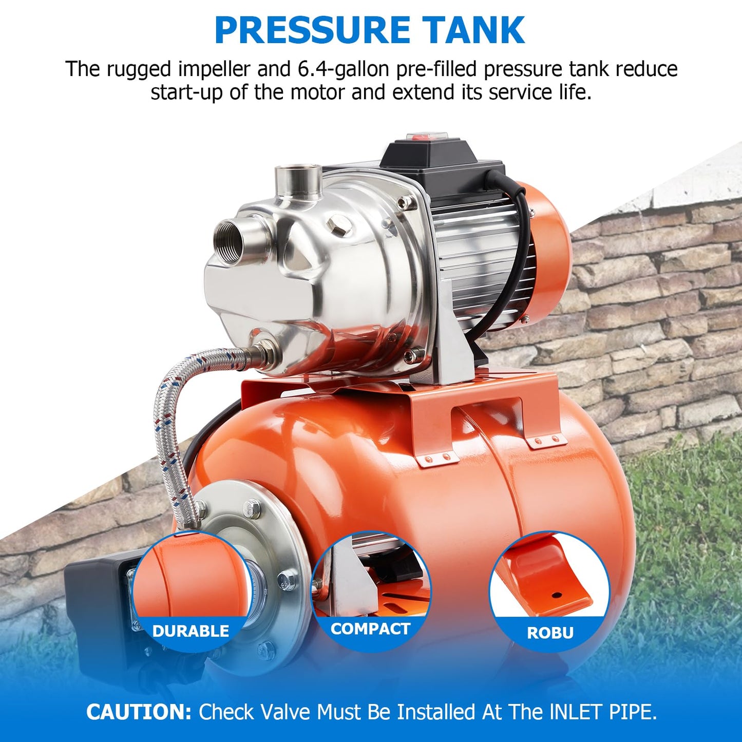 1.6HP Shallow Well Pump with Pressure Tank,1340 GPH Flow Rate, 115V Automatic Pressure Switch, Stainless Steel Well Pump for Home Irrigation, Lawn, Farm, Water Pressure Boosting,Winter Proof Design