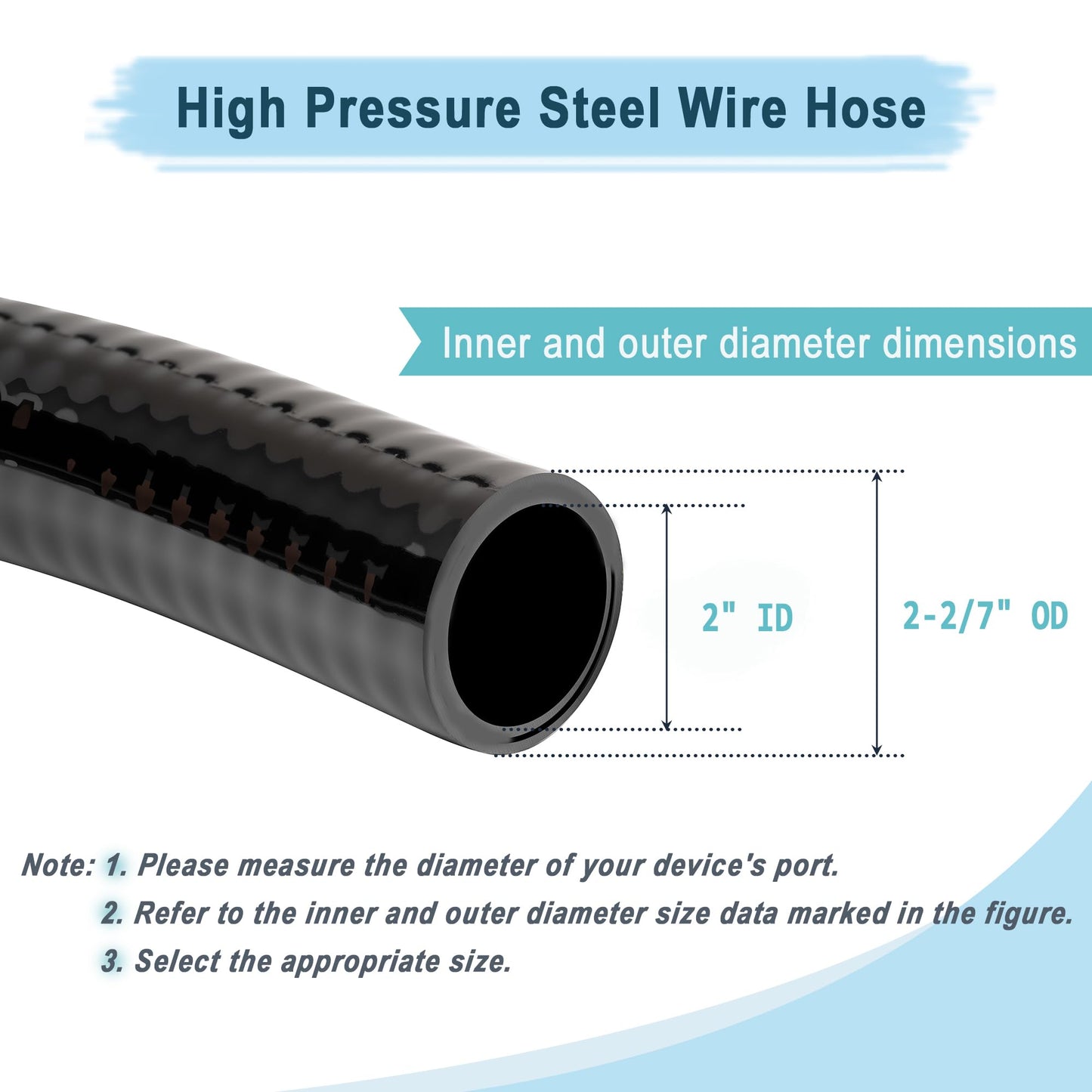 EASTRANS 2" x 50ft Black Spiral Steel Wire Tubing Heavy Duty Pool Suction Discharge Hose Pipe for Pump Marine Flexible PVC Water Tube with 2 Clamps, No Kinking